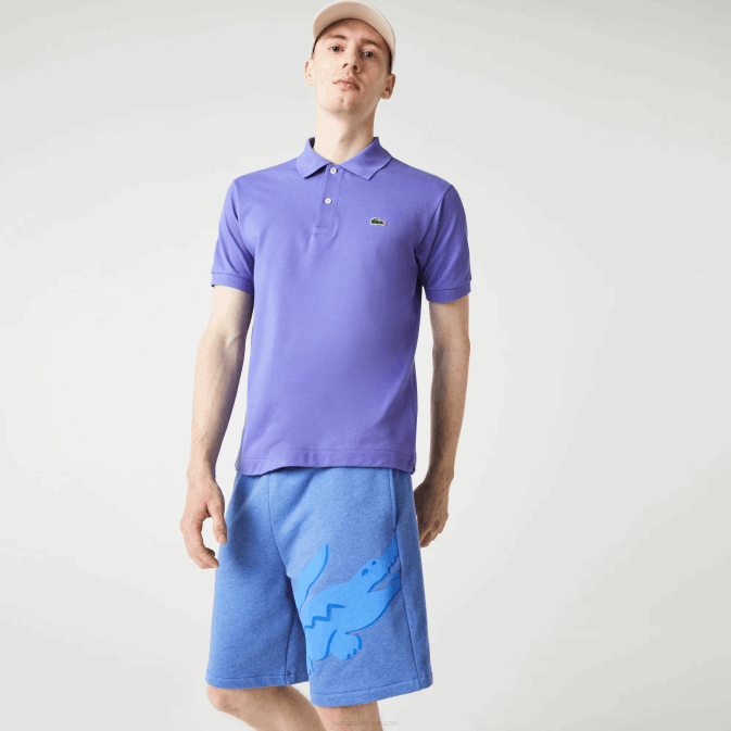 bleu chiné hg3 V6HV1419 Hommes Lacoste short oversize en molleton de coton bio imprimé crocodile