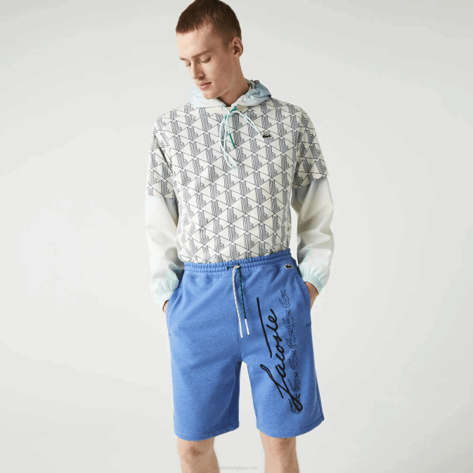 bleu chiné hg3 V6HV1435 Hommes Lacoste short en molleton de coton à imprimé signature