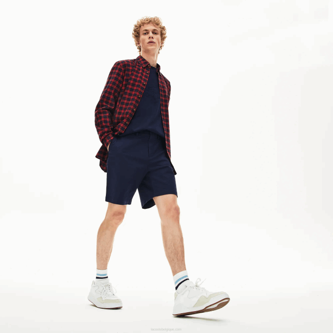 bleu marine 166 V6HV1619 Hommes Lacoste bermuda regular fit en gabardine de coton