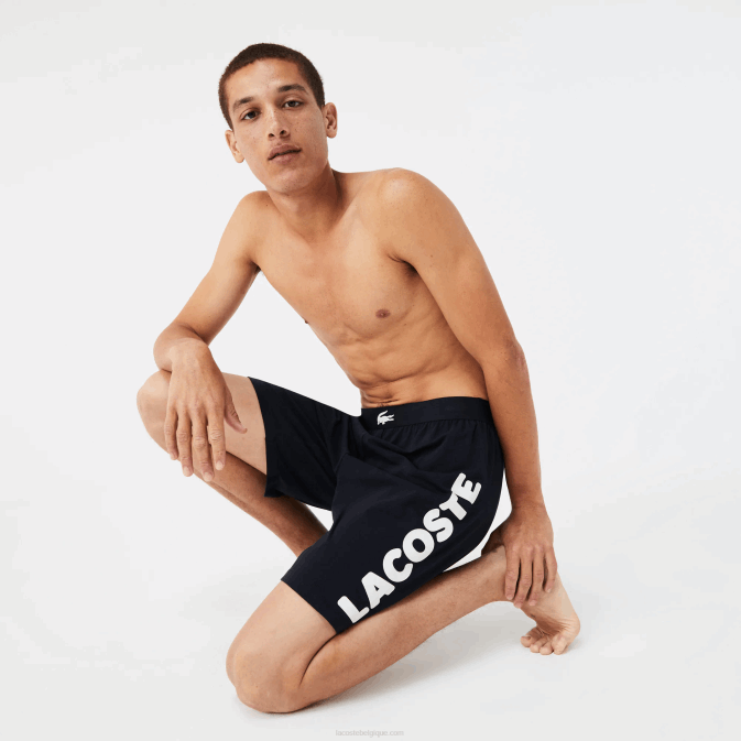 bleu marine blanc 525 V6HV1454 Hommes Lacoste short d'intérieur en coton stretch à imprimé crocodile et logo