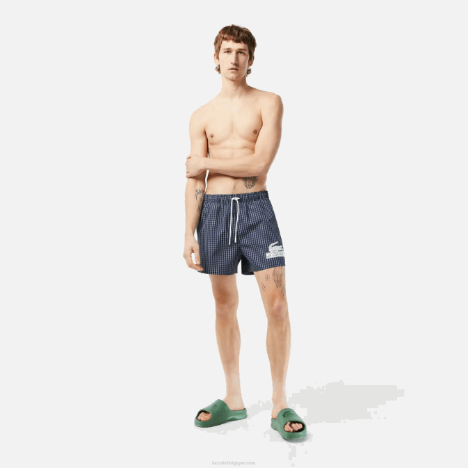 bleu marine blanc xch V6HV532 Hommes Lacoste short de bain à carreaux en polyester recyclé