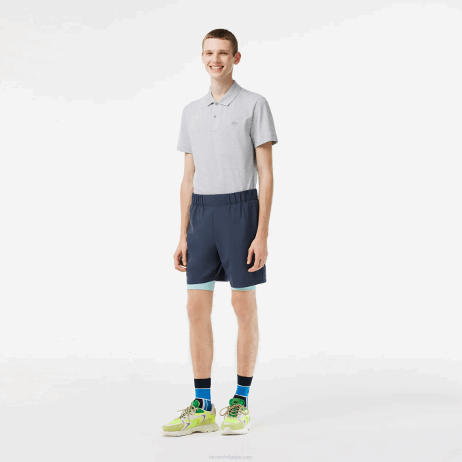 bleu vert clair b00 V6HV480 Hommes Lacoste short de sport bicolore avec sous-short intégré
