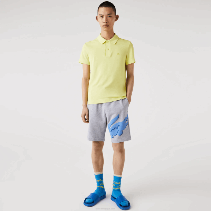 gris chiné cca V6HV1418 Hommes Lacoste short oversize en molleton de coton bio imprimé crocodile