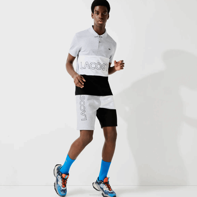 gris chine blanc noir p0f V6HV1559 Hommes Lacoste bermuda en polaire color block à lettres