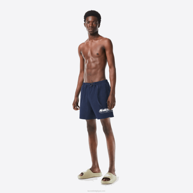 kxe bleu V6HV528 Hommes Lacoste short de bain à bande logo à séchage rapide