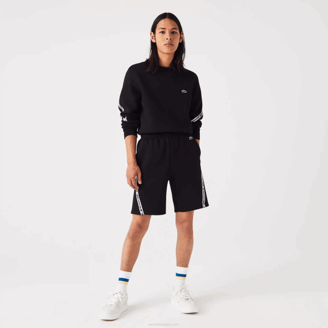 noir 031 V6HV1497 Hommes Lacoste short en molleton gratté à bandes imprimées