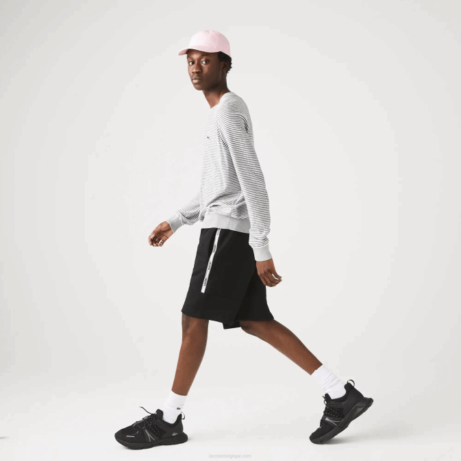 noir 031 V6HV1540 Hommes Lacoste short en molleton de coton mélangé à bandes griffées