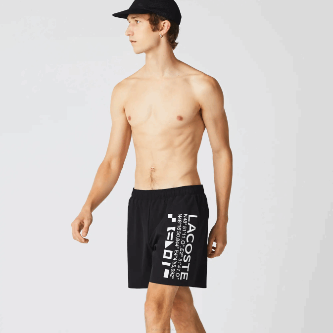 noir blanc 9m0 V6HV1662 Hommes Lacoste short de bain à imprimé marin