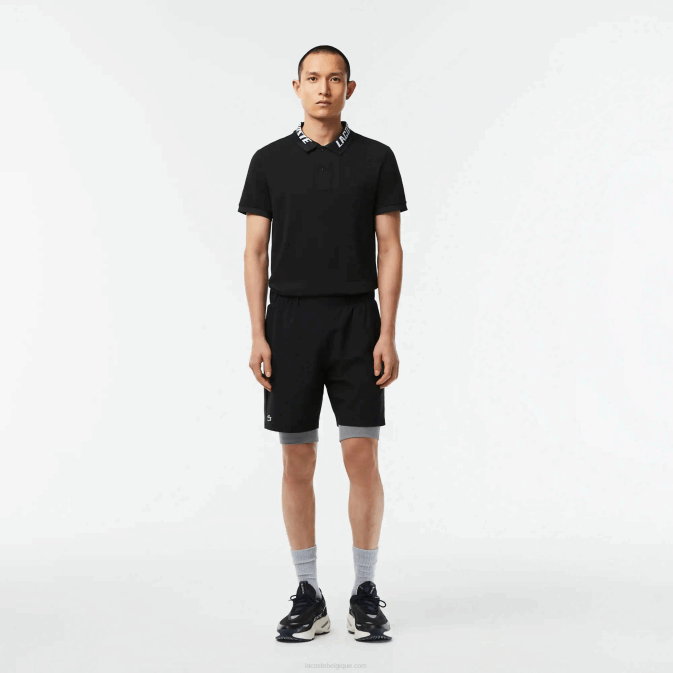 noir gris chiné x0i V6HV481 Hommes Lacoste short de sport bicolore avec sous-short intégré