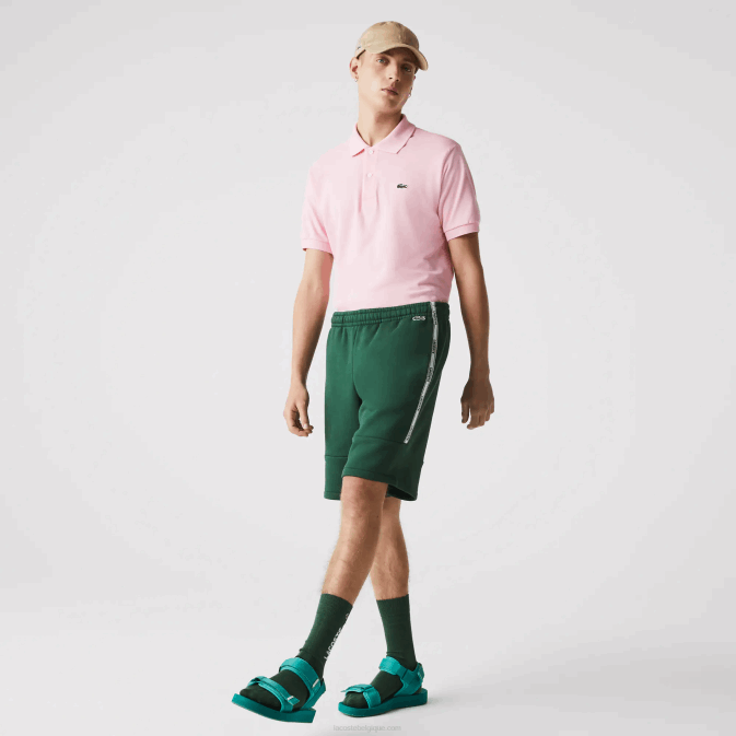 vert 132 V6HV1539 Hommes Lacoste short en molleton de coton mélangé à bandes griffées