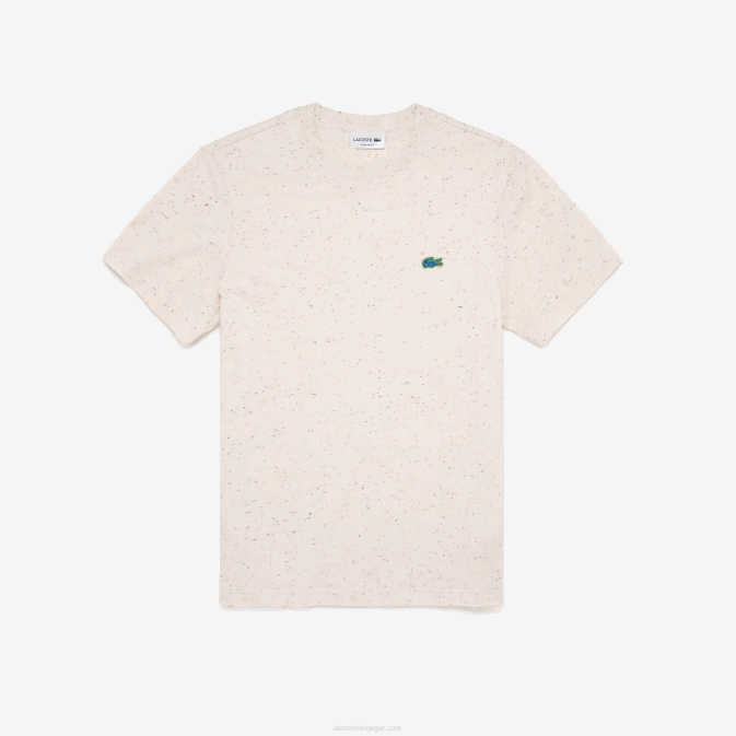 beige 74a V6HV749 Hommes Lacoste t-shirt regular fit en jersey de coton imprimé moucheté