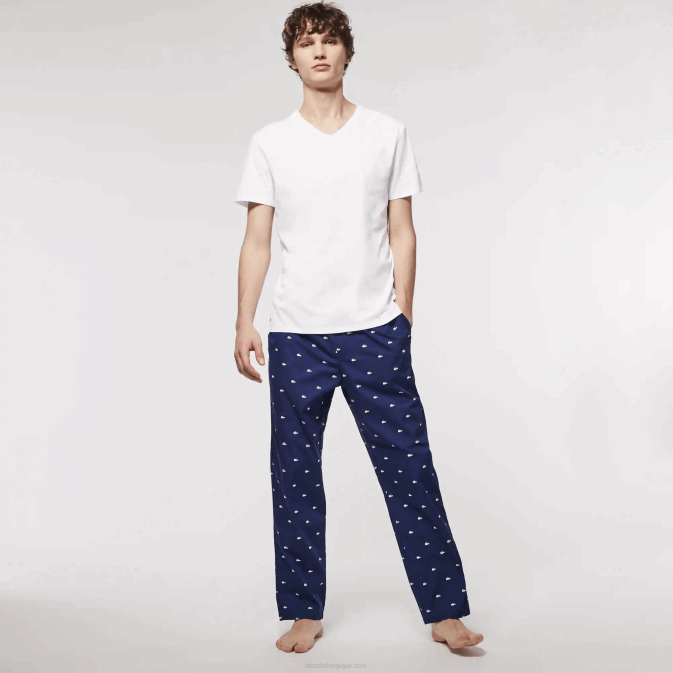 blanc 001 V6HV1335 Hommes Lacoste lot de 3 t-shirts lounge en coton à col en V