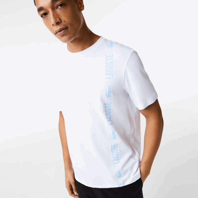 blanc 001 V6HV1627 Hommes Lacoste t-shirt coupe décontractée en crocodile à logo