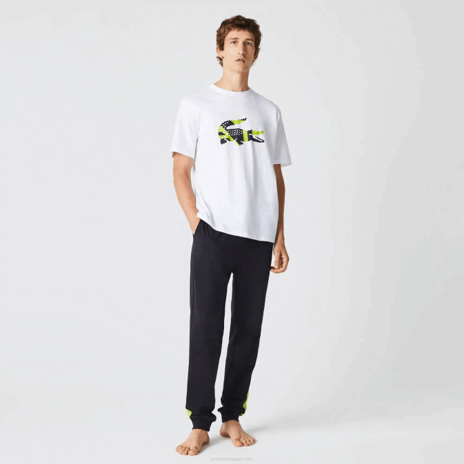 blanc 001 V6HV1628 Hommes Lacoste t-shirt en jersey de coton à imprimé graphique