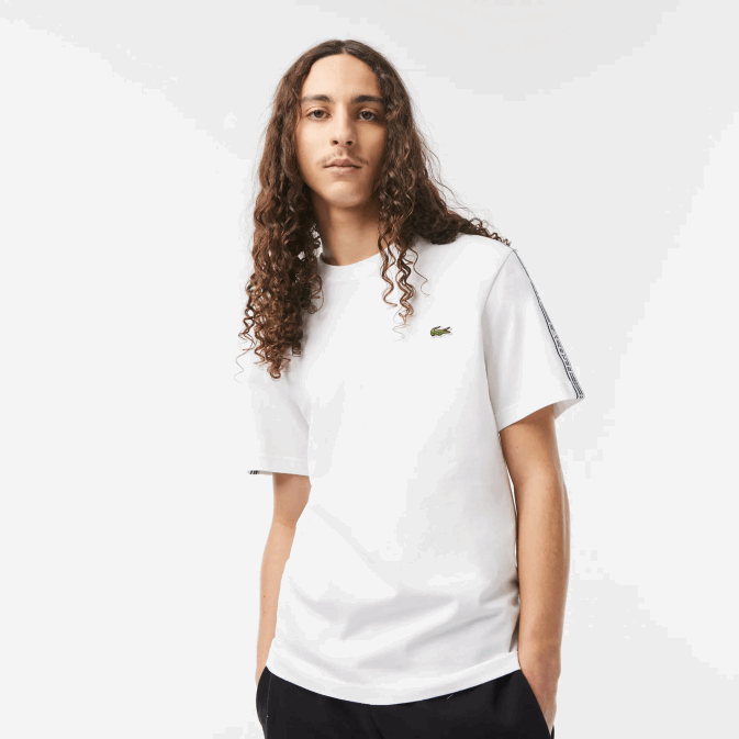 blanc 001 V6HV46 Hommes Lacoste t-shirt coupe classique à rayures et logo