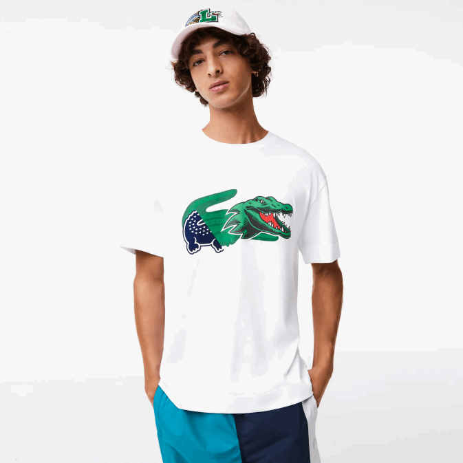 blanc 001 V6HV608 Hommes Lacoste t-shirt oversize en crocodile coupe décontractée