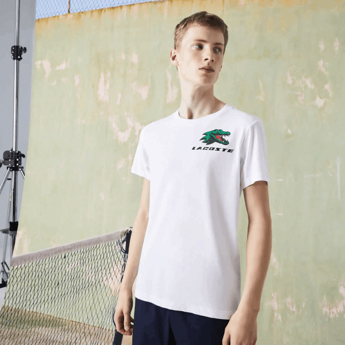 blanc 001 V6HV681 Hommes Lacoste t-shirt de tennis à imprimé crocodile sport