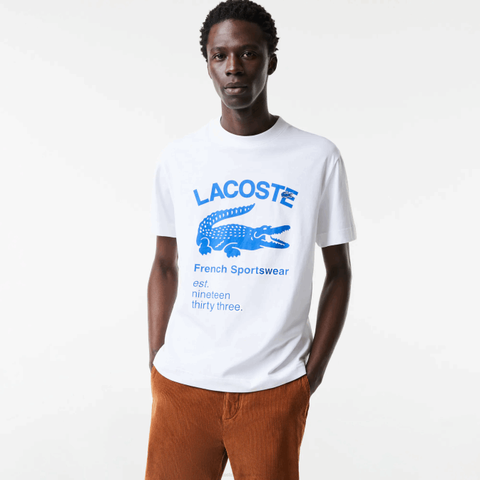 blanc 001 V6HV698 Hommes Lacoste t-shirt ample en crocodile