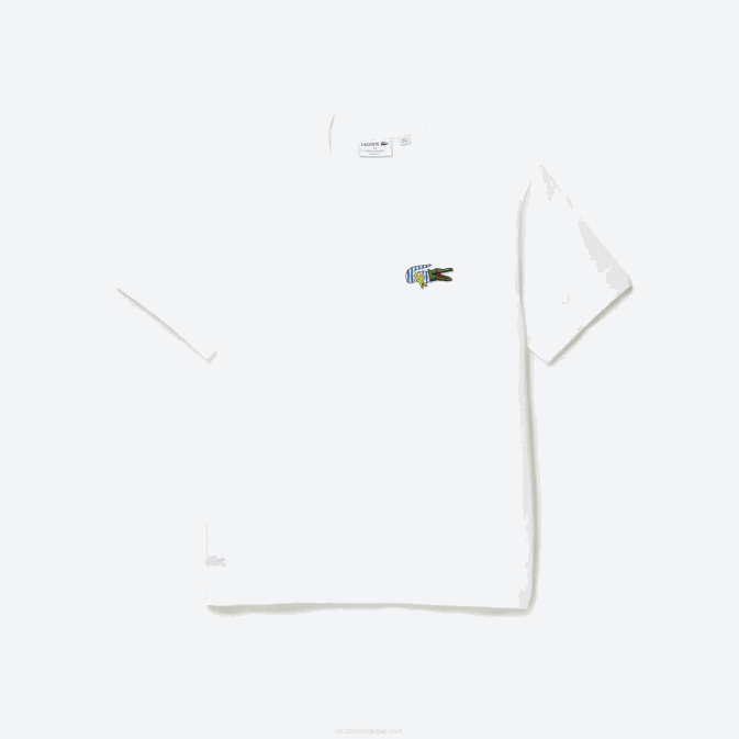 blanc 001 V6HV743 Hommes Lacoste t-shirt coupe ample à écusson effet bande dessinée