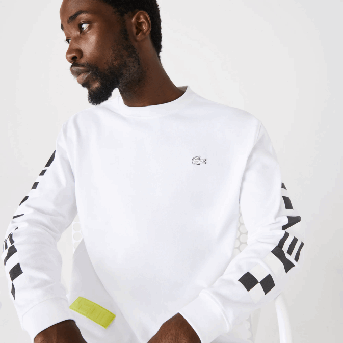 blanc 001 V6HV796 Hommes Lacoste t-shirt ample à imprimé