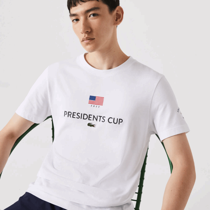 blanc 001 V6HV861 Hommes Lacoste t-shirt coupe des présidents sport drapeau américain