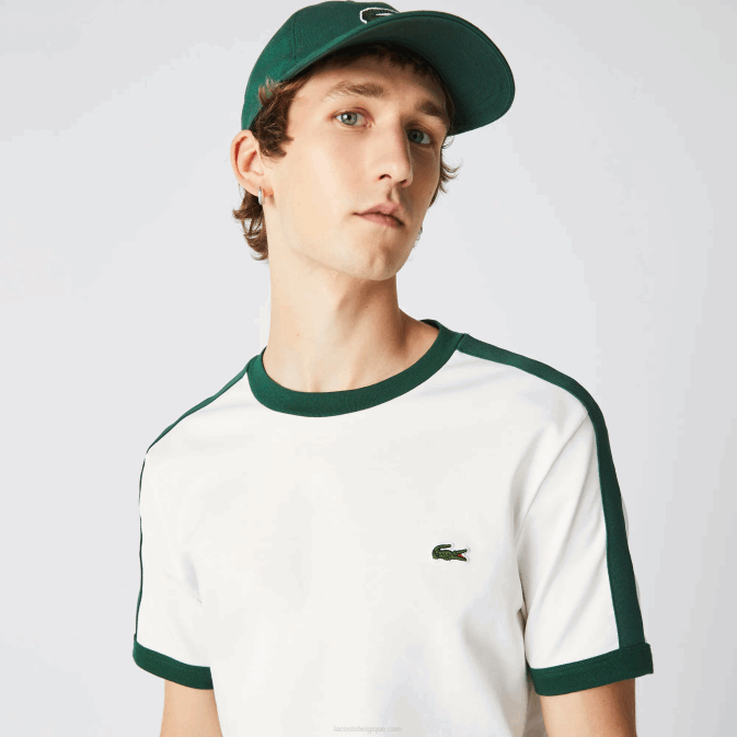 blanc 70v V6HV855 Hommes Lacoste t-shirt coupe classique à col contrastant