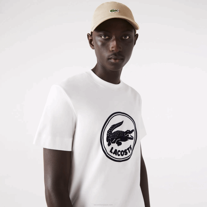blanc 70v V6HV906 Hommes Lacoste t-shirt en coton à logo imprimé en 3d
