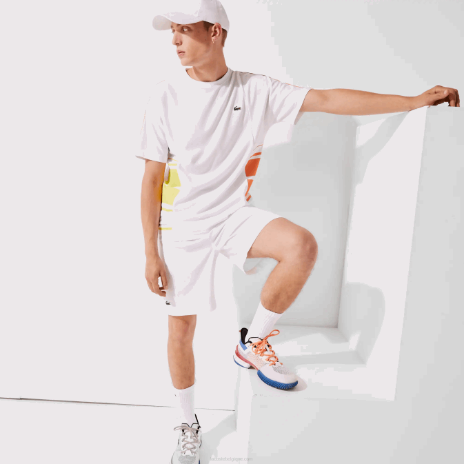 blanc jaune orange d0v V6HV1922 Hommes Lacoste t-shirt ras du cou en piqué à bandes graphiques sport