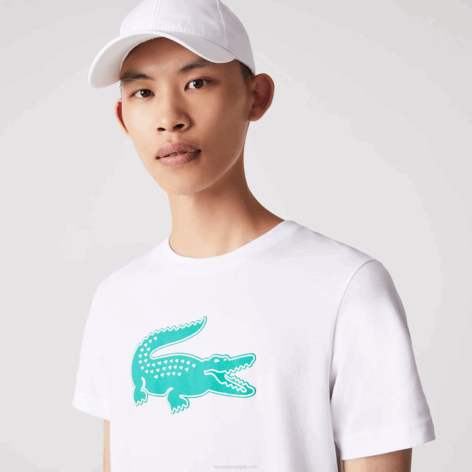 blanc vert w1j V6HV745 Hommes Lacoste t-shirt sport en jersey respirant crocodile imprimé 3d