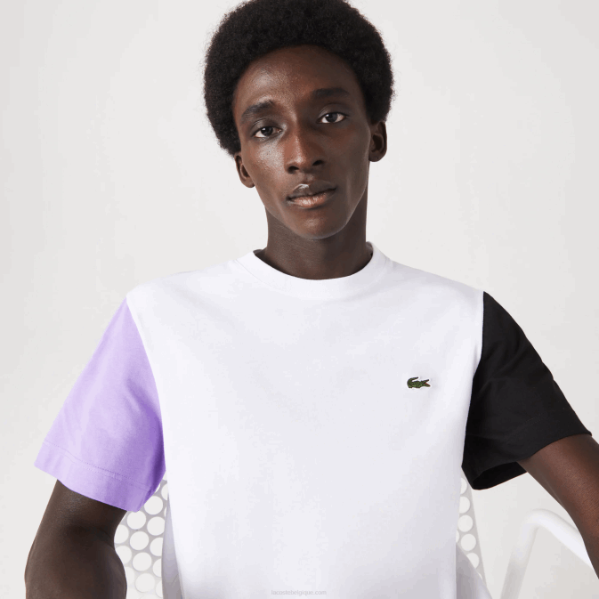 blanc violet noir uwx V6HV813 Hommes Lacoste t-shirt coupe classique en jersey de coton color block