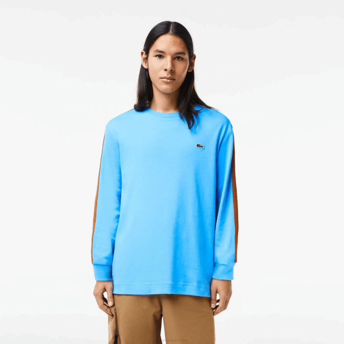 bleu 4xa V6HV817 Hommes Lacoste t-shirt à bande contrastante