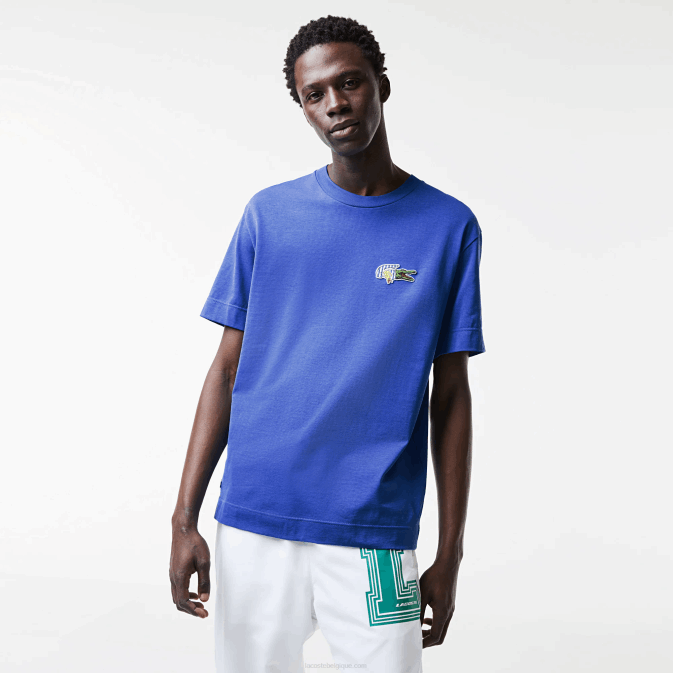 bleu k1q V6HV742 Hommes Lacoste t-shirt coupe ample à écusson effet bande dessinée