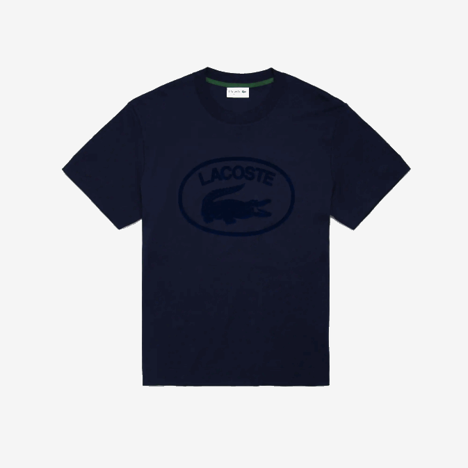 bleu marine 166 V6HV133 Hommes Lacoste t-shirt coupe décontractée en coton ton sur ton avec logo