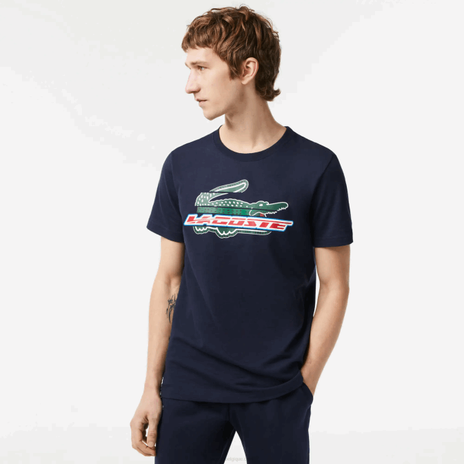 bleu marine 166 V6HV142 Hommes Lacoste t-shirt sport coupe classique en coton bio