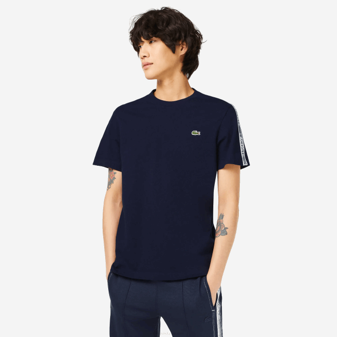 bleu marine 166 V6HV47 Hommes Lacoste t-shirt coupe classique à rayures et logo