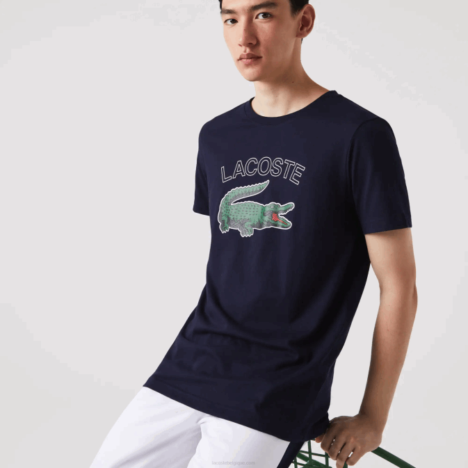 bleu marine 166 V6HV840 Hommes Lacoste t-shirt sport en jersey à imprimé crocodile