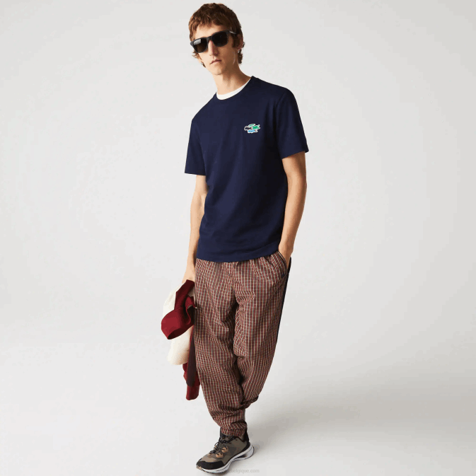 bleu marine 166 V6HV920 Hommes Lacoste t-shirt col rond crocodiles colorés en coton bio