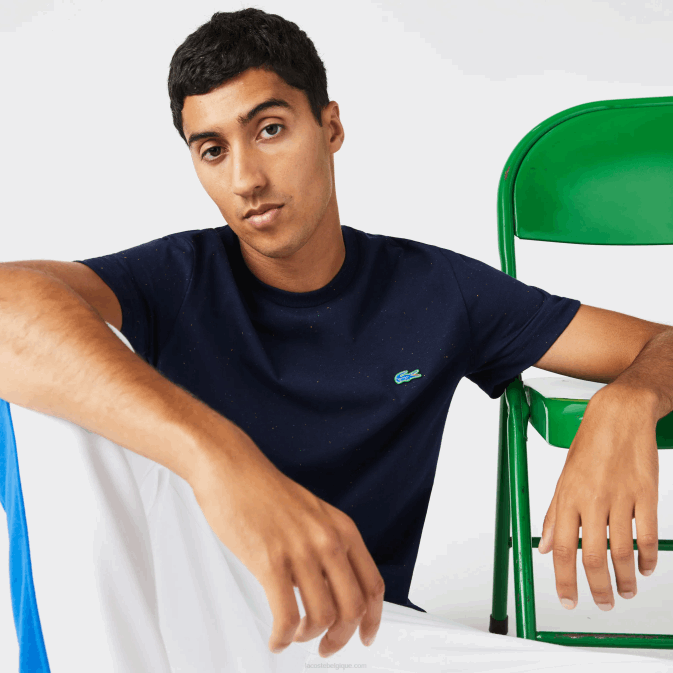 bleu marine 7cg V6HV750 Hommes Lacoste t-shirt regular fit en jersey de coton imprimé moucheté
