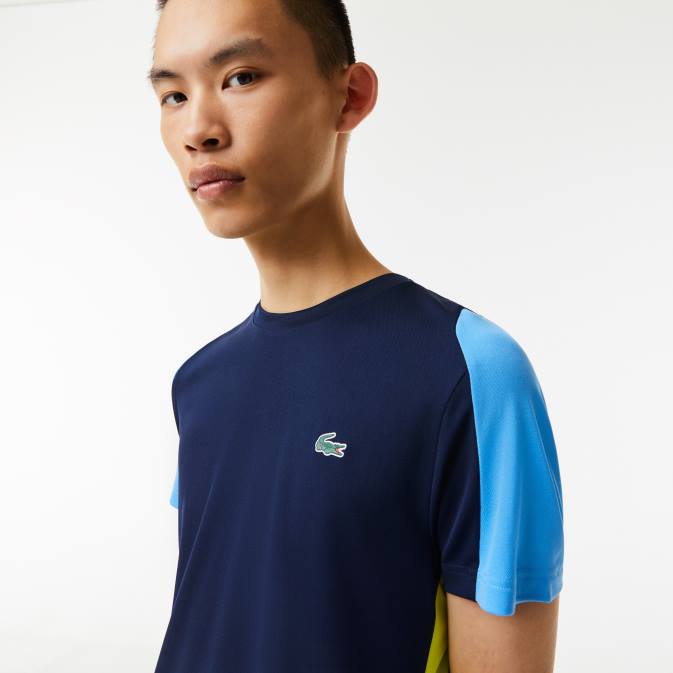 bleu marine jaune blanc kl8 V6HV586 Hommes Lacoste t-shirt de tennis à imprimé crocodile sport