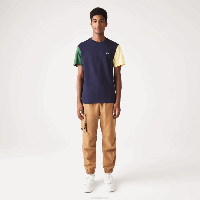bleu marine vert jaune uxw V6HV811 Hommes Lacoste t-shirt coupe classique en jersey de coton color block