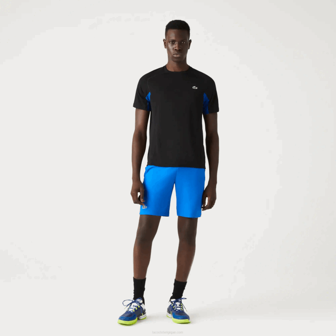 bleu noir y2e V6HV585 Hommes Lacoste t-shirt de tennis sport en piqué ultra sec color-block