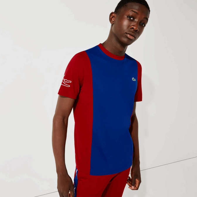 bleu rouge blanc vpa V6HV901 Hommes Lacoste t-shirt sport bicolore résistant et respirant