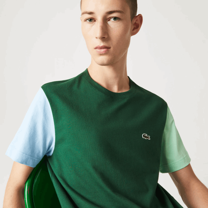 bleu vert clair 8at V6HV812 Hommes Lacoste t-shirt coupe classique en jersey de coton color block