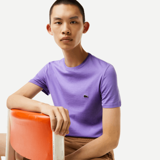 gfu violet V6HV882 Hommes Lacoste t-shirt en jersey de coton pima à col rond