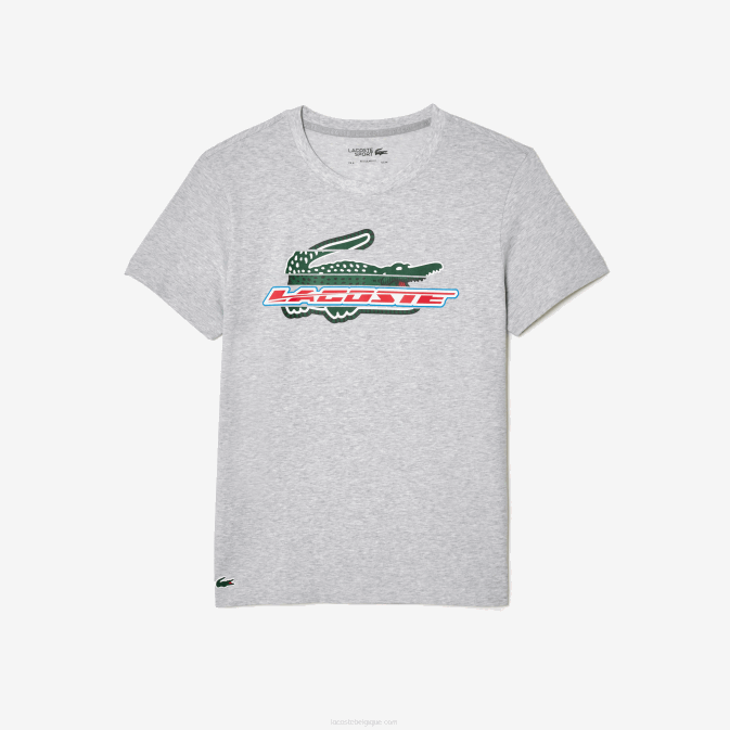gris chiné cca V6HV140 Hommes Lacoste t-shirt sport coupe classique en coton bio
