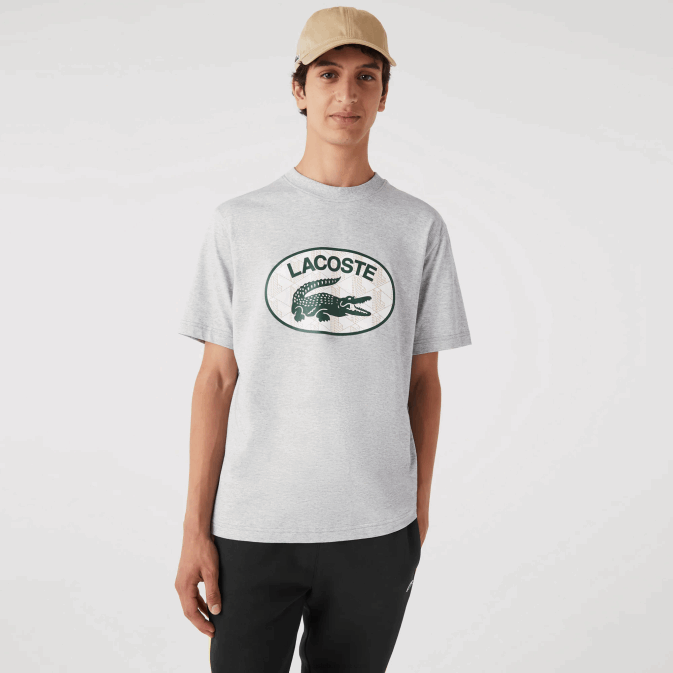gris chiné cca V6HV579 Hommes Lacoste t-shirt coupe classique à imprimé monogramme