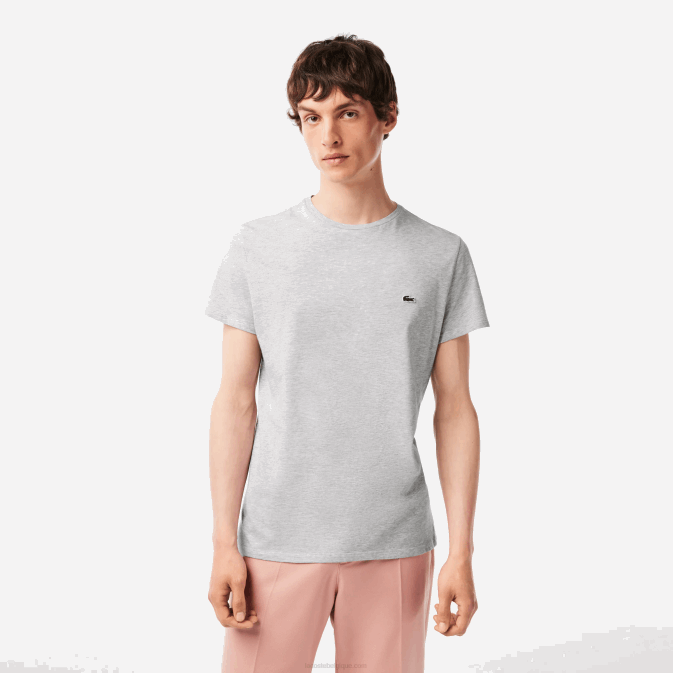 gris chiné cca V6HV619 Hommes Lacoste t-shirt en jersey de coton pima à col rond