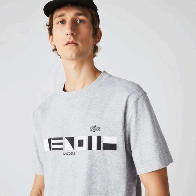 gris chiné cca V6HV660 Hommes Lacoste t-shirt imprimé à coupe décontractée