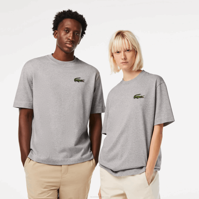 gris chiné cca V6HV74 Hommes Lacoste t-shirt ample en coton bio grand crocodile