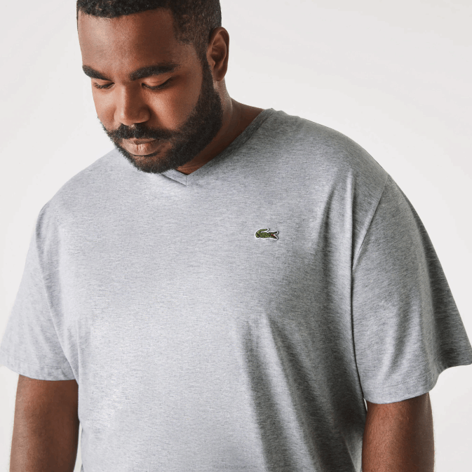 gris chiné cca V6HV801 Hommes Lacoste t-shirt en jersey à col v